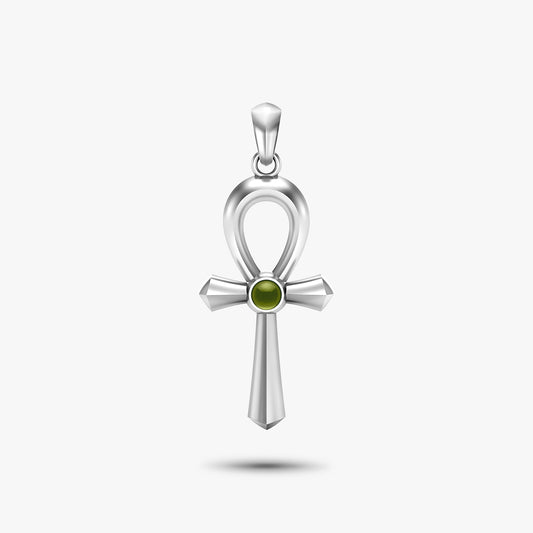 egyptian ankh with peridot amulet pendant in sterling silver