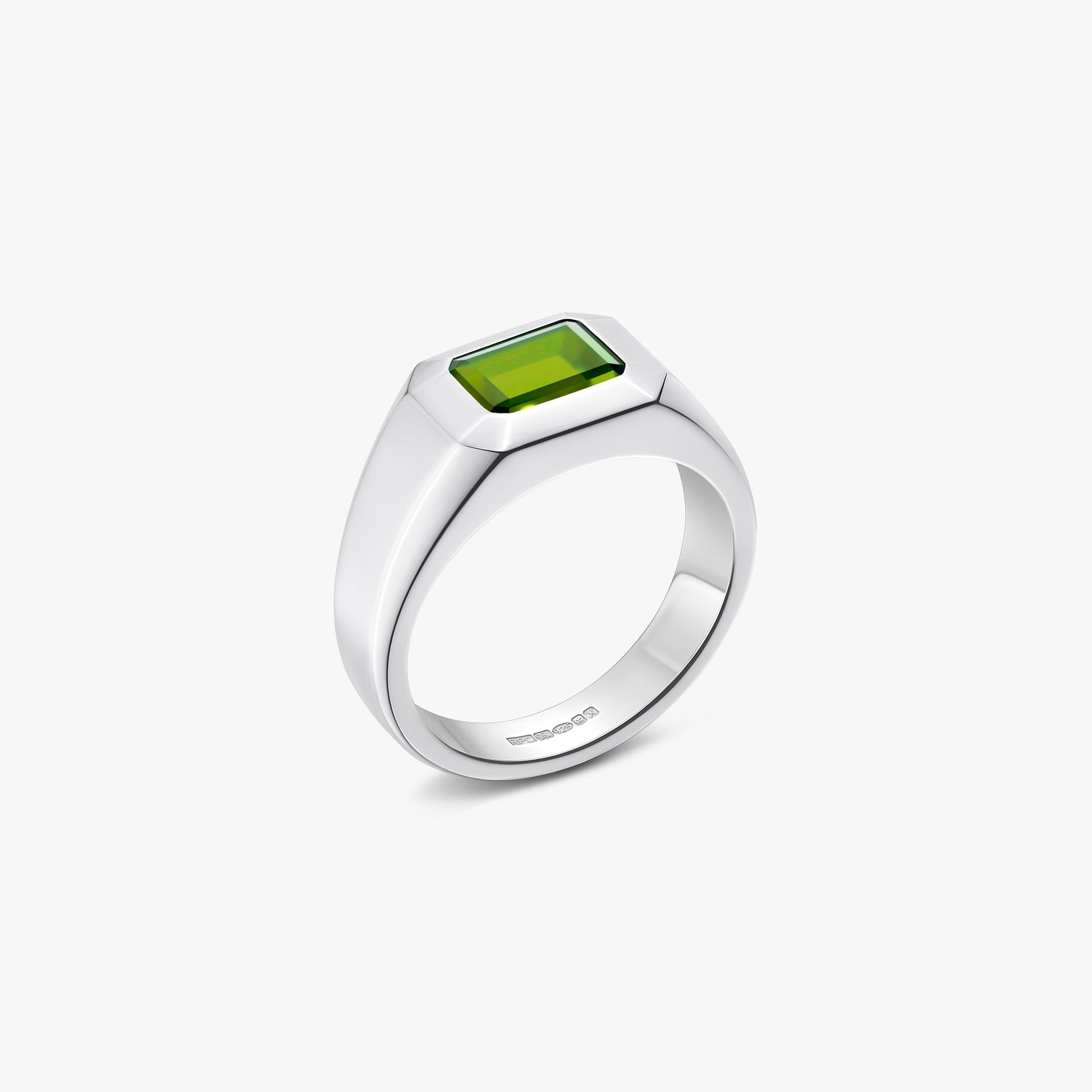 signet ring with peridot in sterling silver