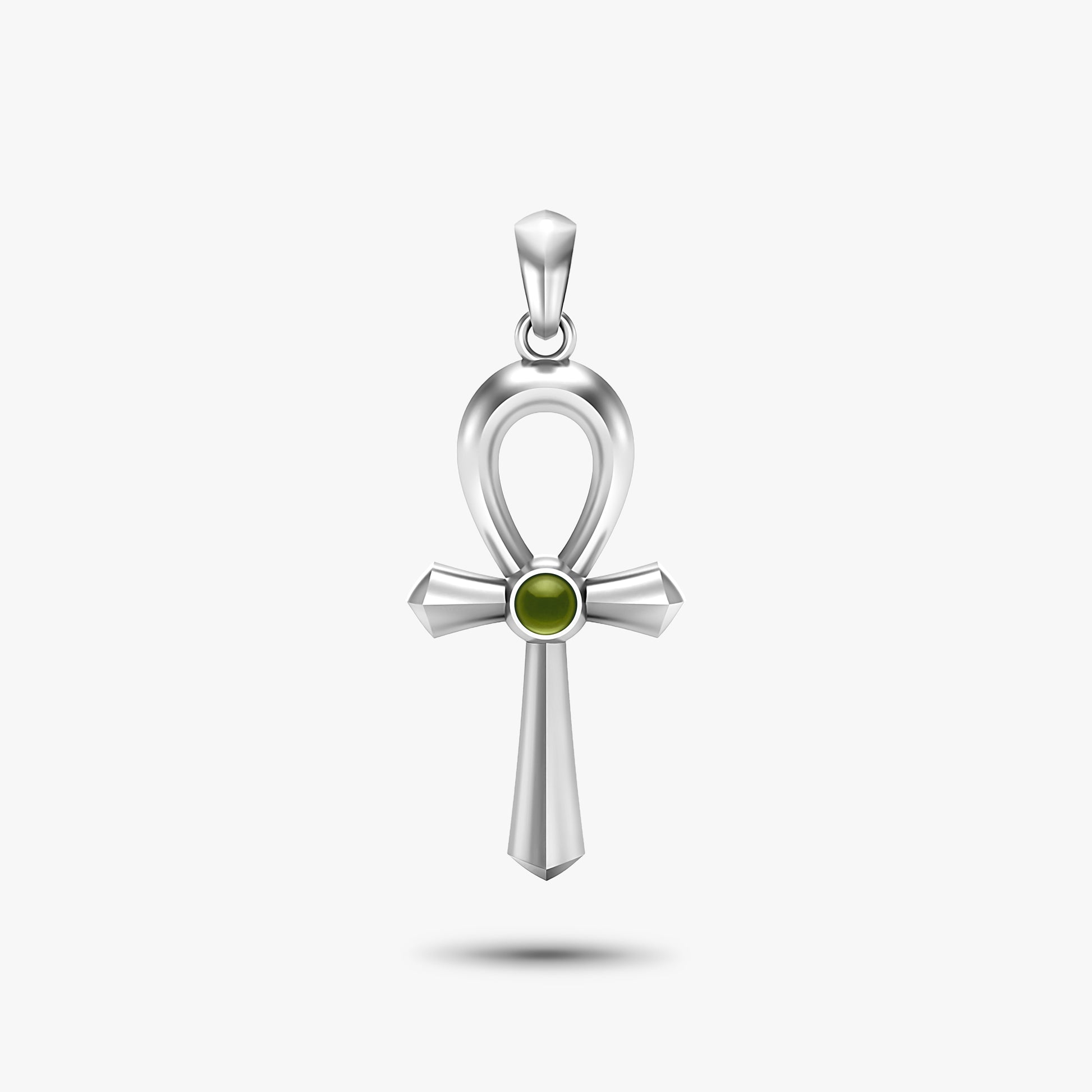 egyptian ankh with peridot amulet pendant in sterling silver