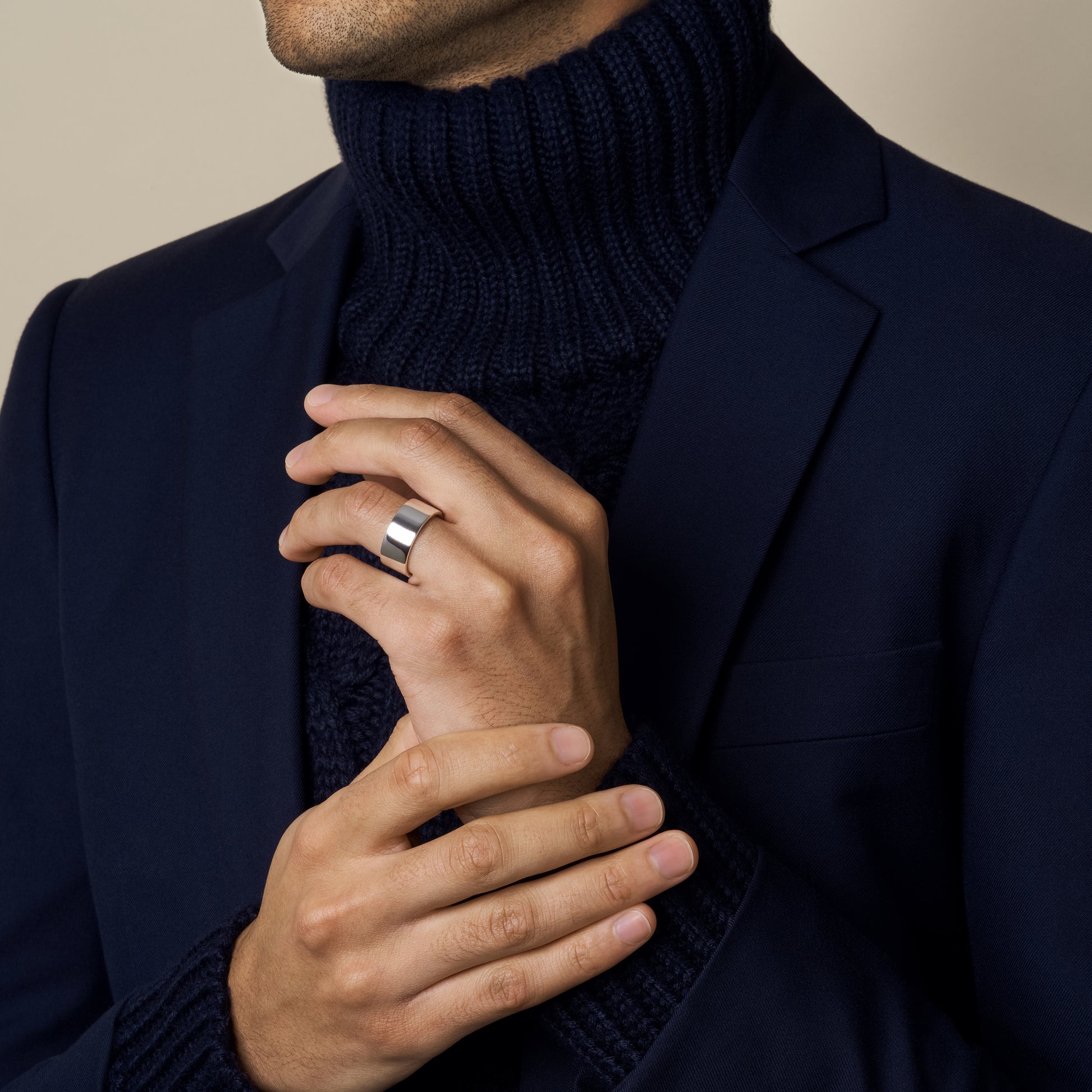 model wearing classic band ring in sterling silver